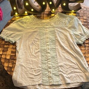 Lucky Brand light blue Eyelet Button-Down Blouse